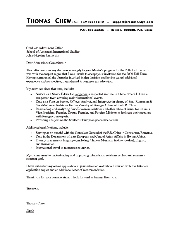 example of cover letter for internship. Re-Application Letter for