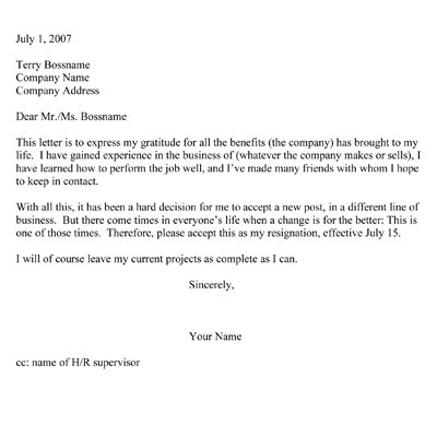 2 Weeks Notice Letter Sample Good Terms