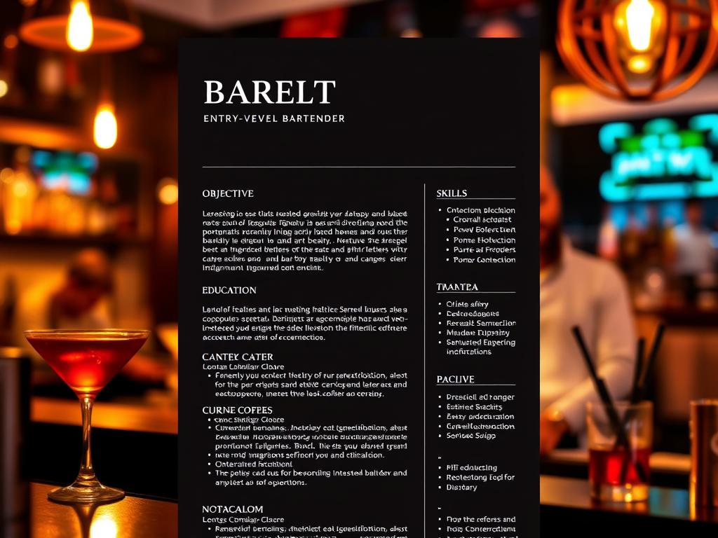 Entry Level Bartender Resume No Experience - CLR